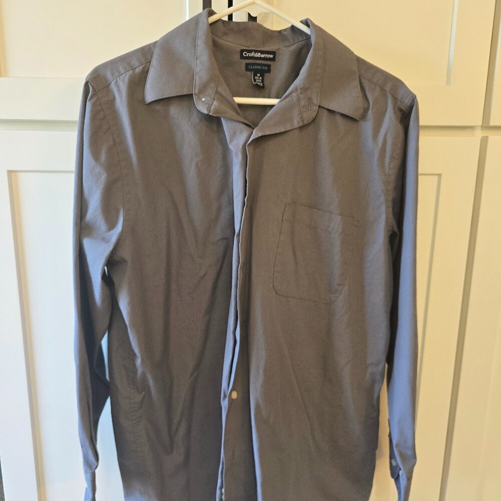 Croft & Barrow Mens Classic Fit Gray Point Collar Dress Shirt Long Sleeves Grey